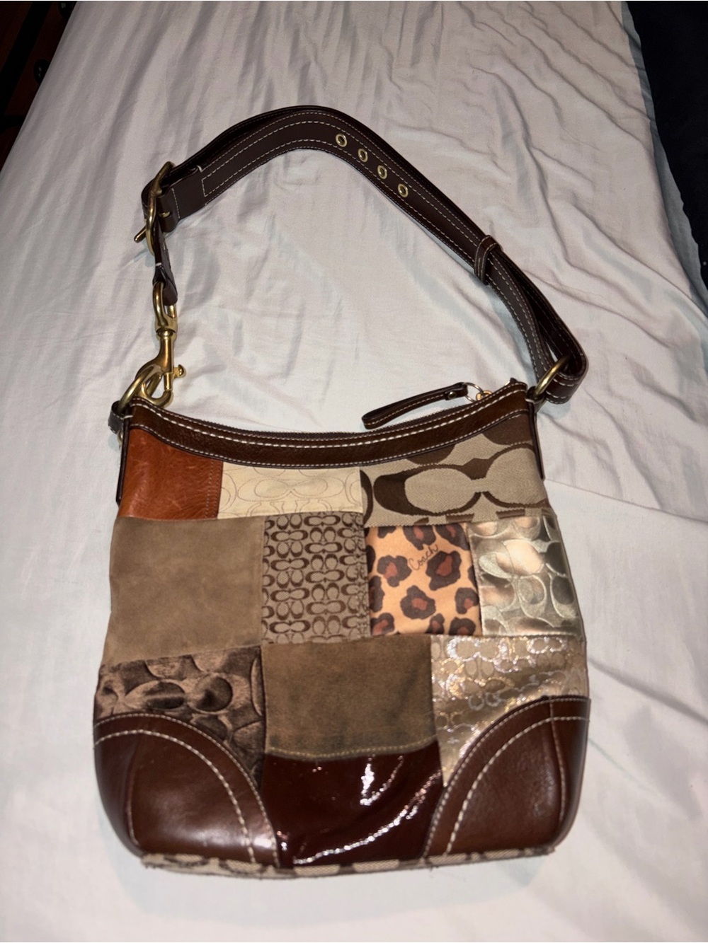 Coach Patchwork Signature & Leather Shoulder Bag in Brown Tones - Picture 3 of 12